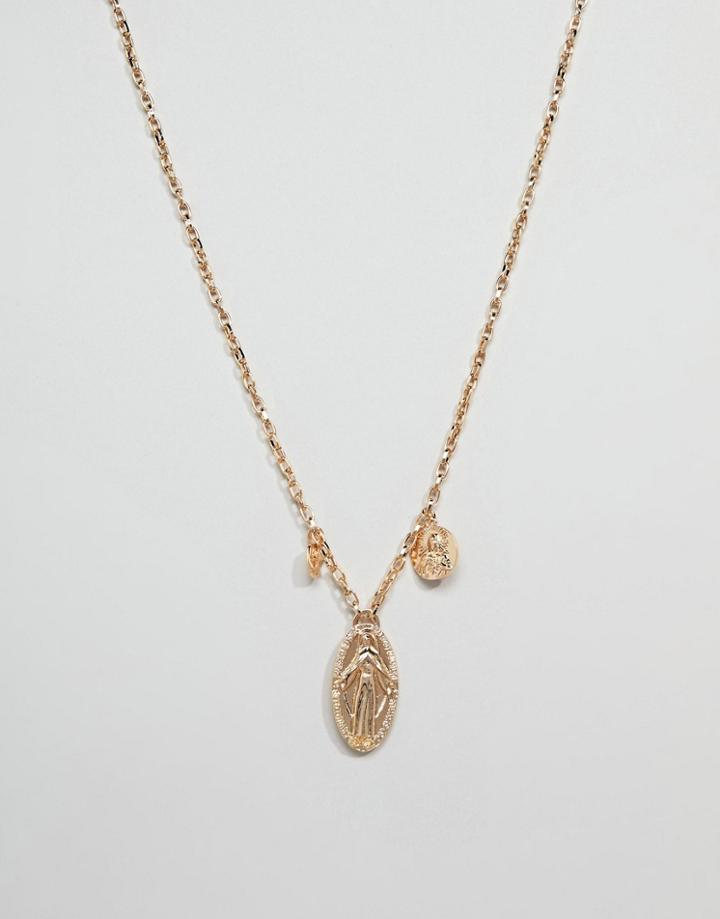 Asos Design Necklace With Triple Vintage Style Pendants In Gold - Gold