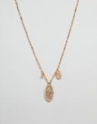 Asos Design Necklace With Triple Vintage Style Pendants In Gold - Gold
