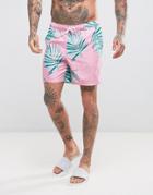 Asos Swim Shorts With Floral Print In Mid Length - Pink