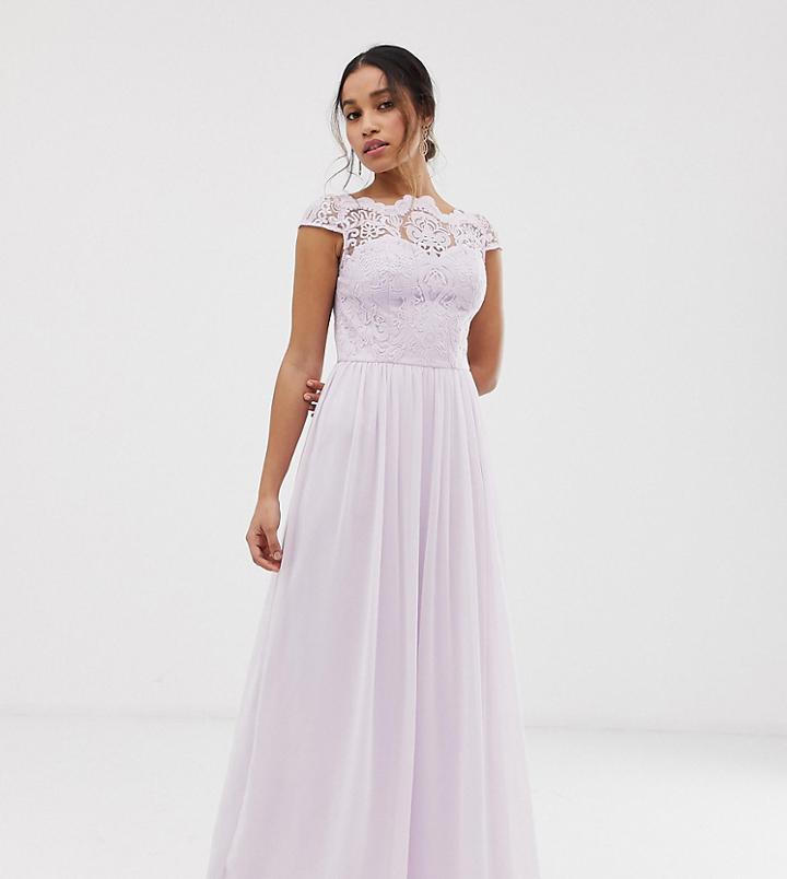 Chi Chi London Petite Lace Maxi Dress With Cap Sleeve In Pink