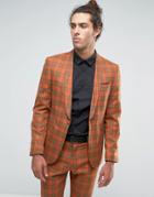 Asos Slim Suit Jacket In Plaid Check - Tan