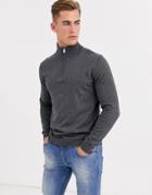 Selected Homme Quarter Zip Knitted Sweater In Gray Melange