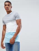 Asos Design Muscle Longline T-shirt With Three Panel Color Block And Neck Tipping - Gray