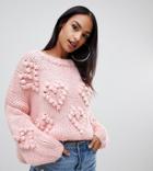Prettylittlething Heart Detail Sweater In Pink - Pink