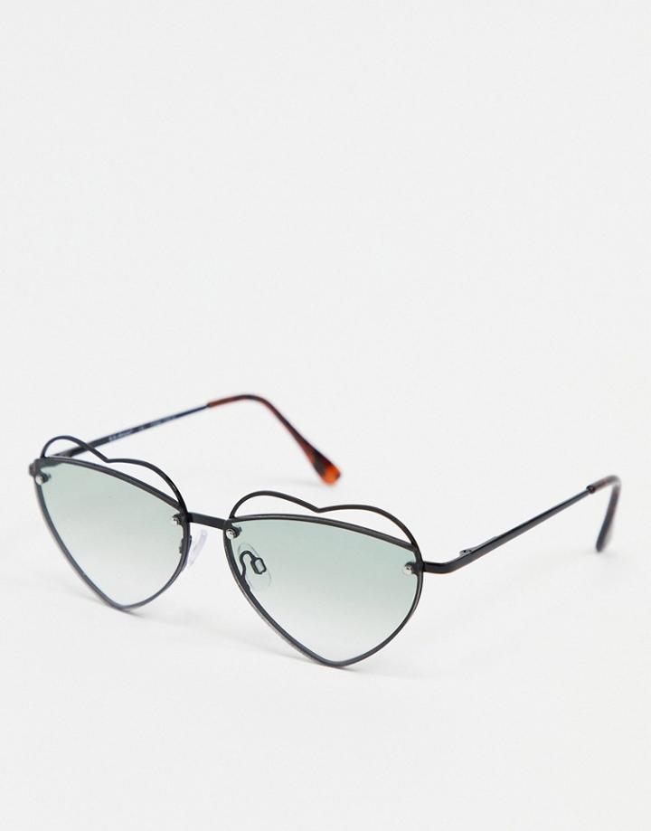 Aj Morgan Heart Sunglasses In Black With Blue Lens