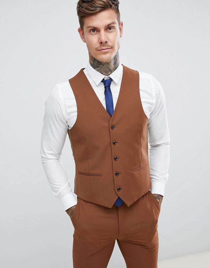 Harry Brown Wedding Slim Fit Super Soft Vest - Brown