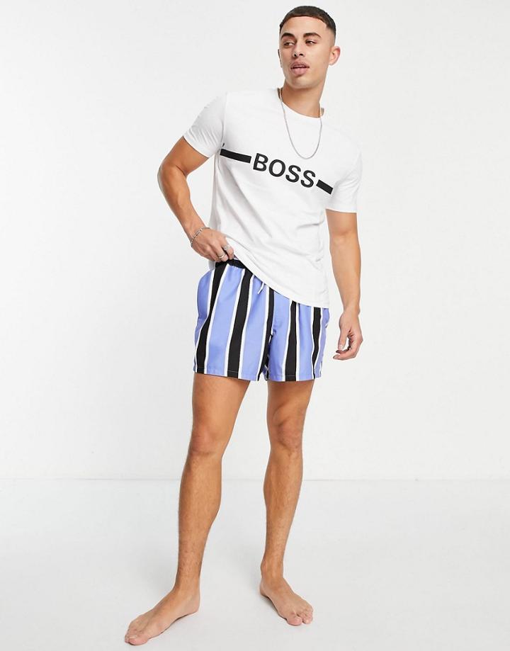 Boss Beachwear Slim Fit Large Logo T-shirt In White