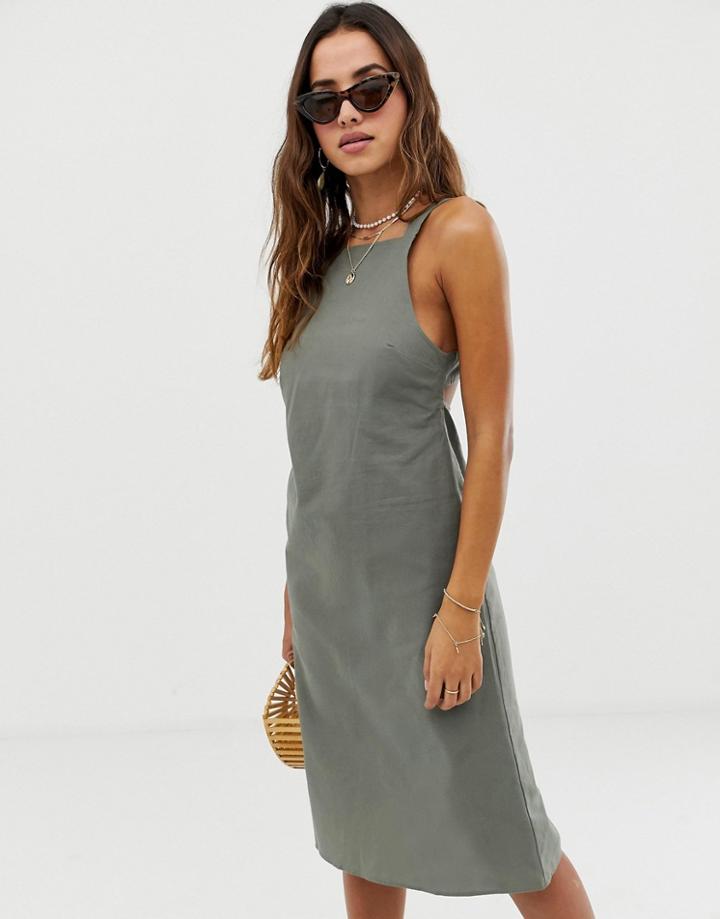 Asos Design Buckle Back Cotton Midi Sundress - Green