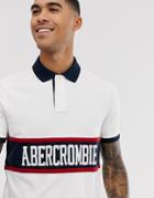 Abercrombie & Fitch Chest Stripe Logo And Contrast Collar Pique Polo In White - White