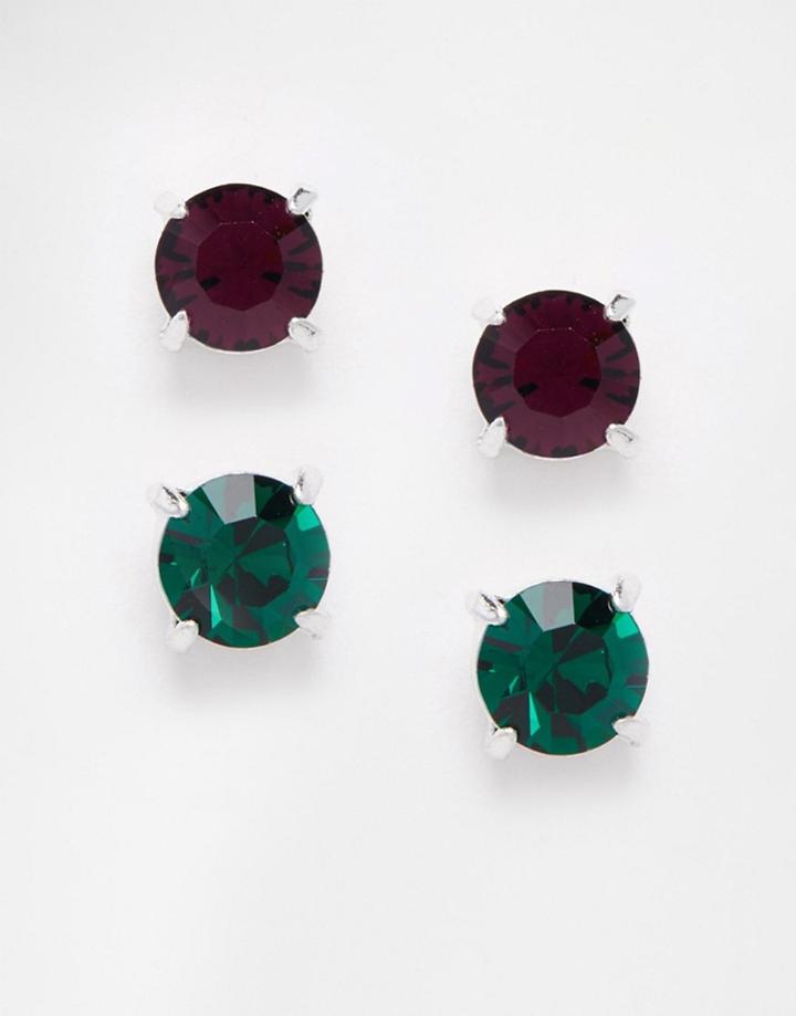 Krystal Swarovski Crystal Stud Earrings Two Pair Set - Multi