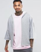 Asos Hooded Jersey Kimono With Raw Edges - Gray Marl