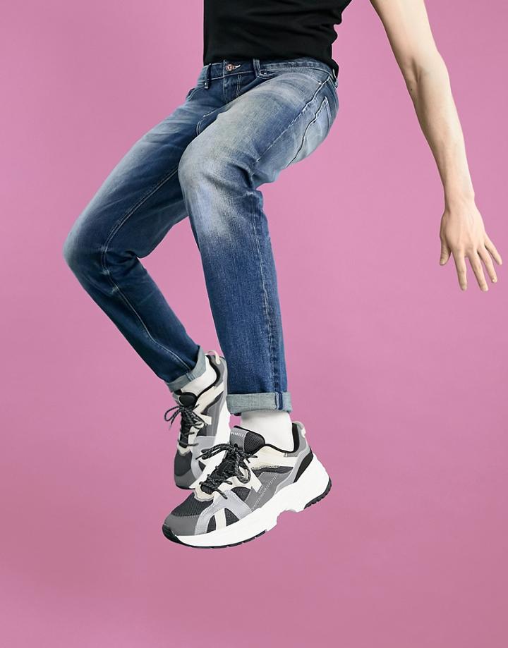Asos Design Stretch Slim Jeans In Tinted Mid Blue Japanese Wash-blues