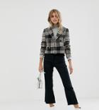 Miss Selfridge Cropped Jacket In Gray Check