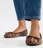 New Look Wide Fit Ballerina Pump In Leopard Print - Stone