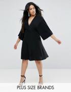 Club L Flutter Sleeve Dress With Mini Skater Skirt - Black
