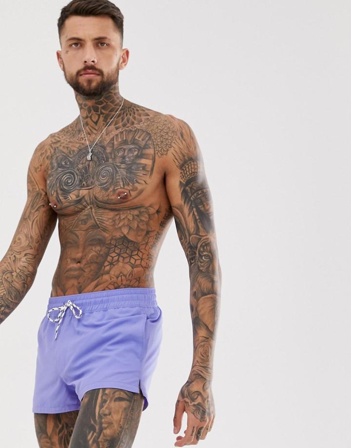Asos Design Swim Shorts In Lilac Super Short Length With Black & White Drawcord - Purple