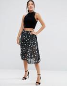 Asos Pleated Midi Skirt With Wrap Front Detail In Floral Print - Multi