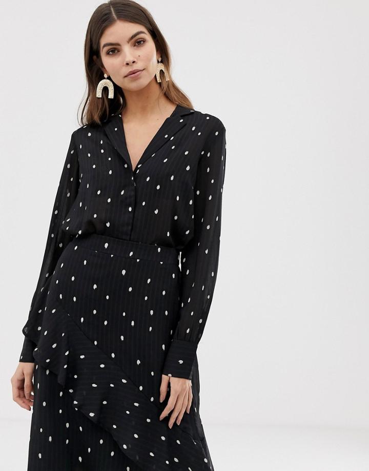 Y.a.s Polka Dot Button Through Blouse-black