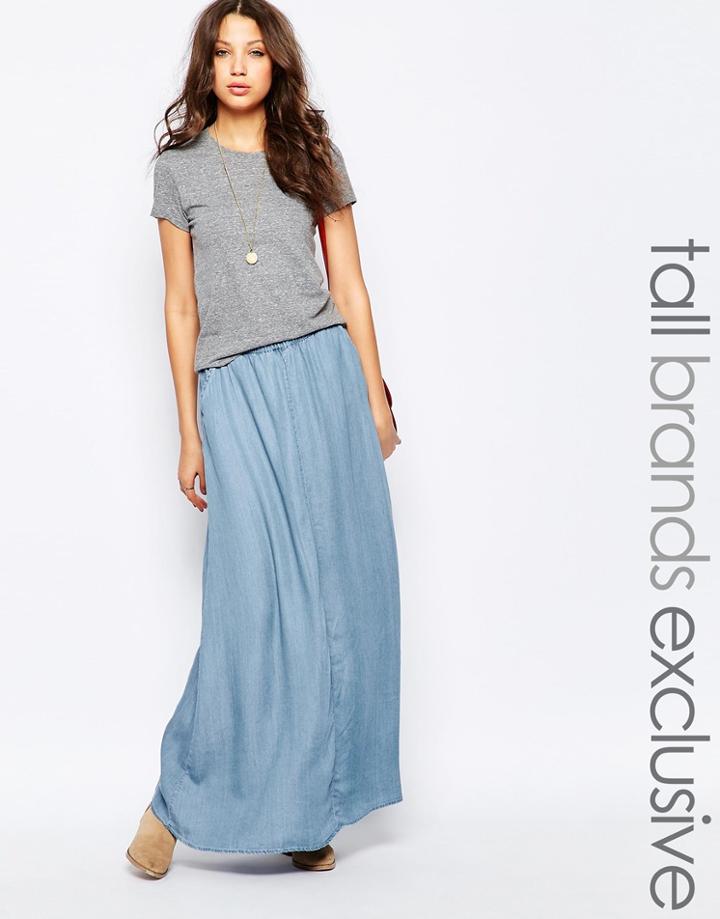 Noisy May Tall Chambray Maxi Skirt - Blue