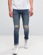New Look Skinny Jeans With Rips In Blue Mid Wash - Blue