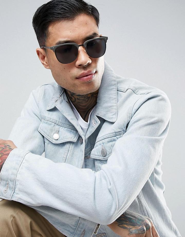 Asos Retro Sunglasses In Gray With Gunmetal Trim - Gray