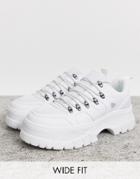 Asos Design Wide Fit Sneakers In White With Hiker Details And Chunky Sole