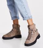 Asos Design Wide Fit Arabelle Chain Trim Hiker Boots In Taupe-neutral