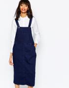 Monki Denim Overall Midi Dress - Blue