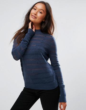 Shae Cottonstripe Knit Sweater - Navy