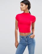 Asos The Ultimate Super Crop Top With Cap Sleeves - Red
