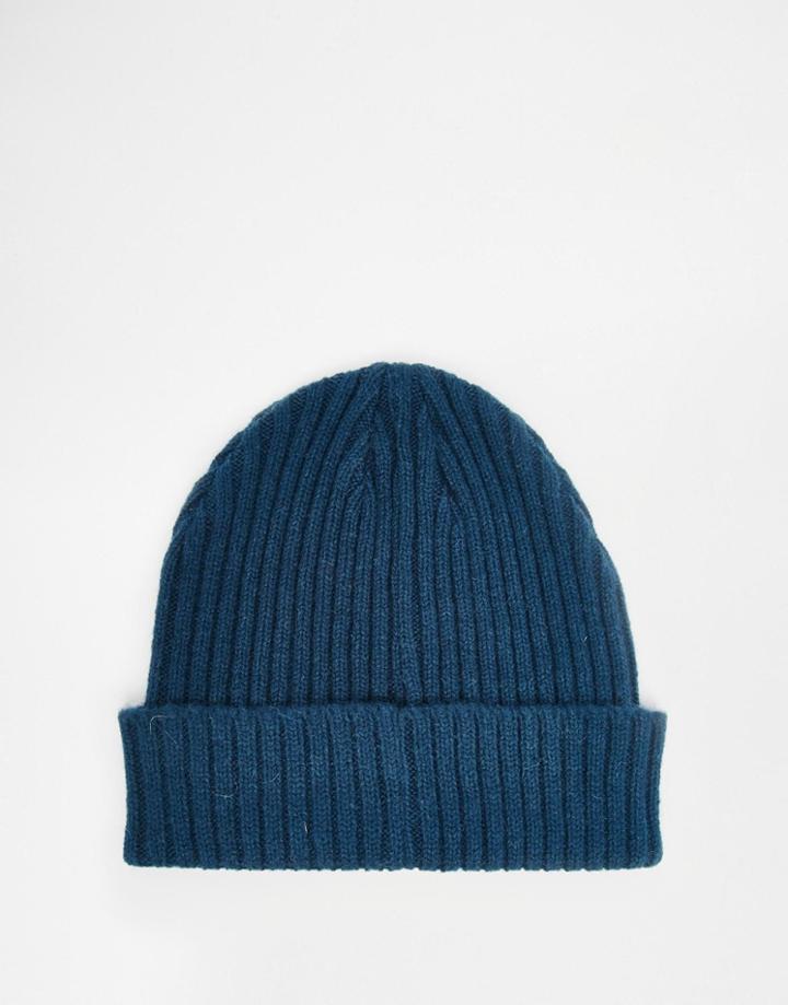Asos Fisherman Beanie In Teal Lambswool - Teal