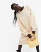 Monki Tina Puff Sleeve Knitted Midi Dress In Beige-neutral