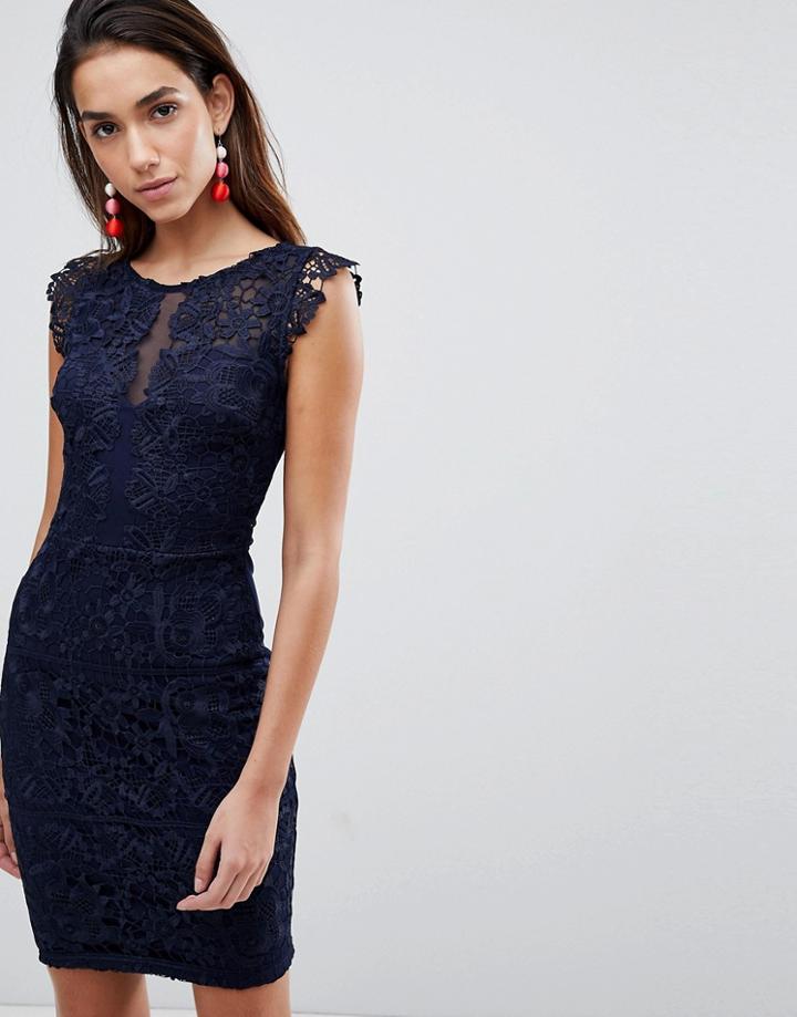 Michelle Keegan Loves Lipsy Lace Dress With Frill Sleeve - Navy