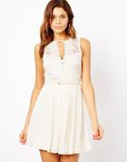 Asos Pretty Belted Skater Dress - Cream