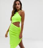 Asos Design Asymmetric Cut Out Midi Dress - Yellow