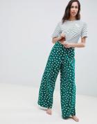 Asos Design Stripe Tee And Floral Wide Leg Pants Pyjama Set - Multi