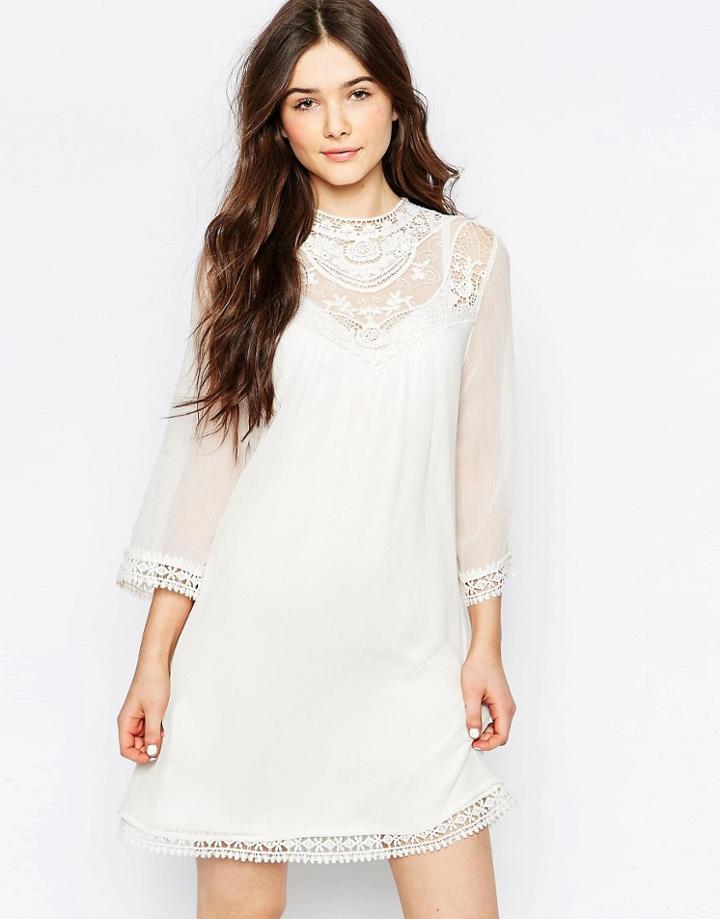 Vila High Neck Lace Dress - Snow White