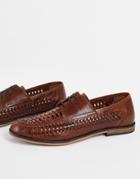 Red Tape Woven Leather Lace Up Shoes In Brown