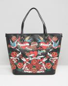 Love Moschino Rose Print Shopper Bag - Black