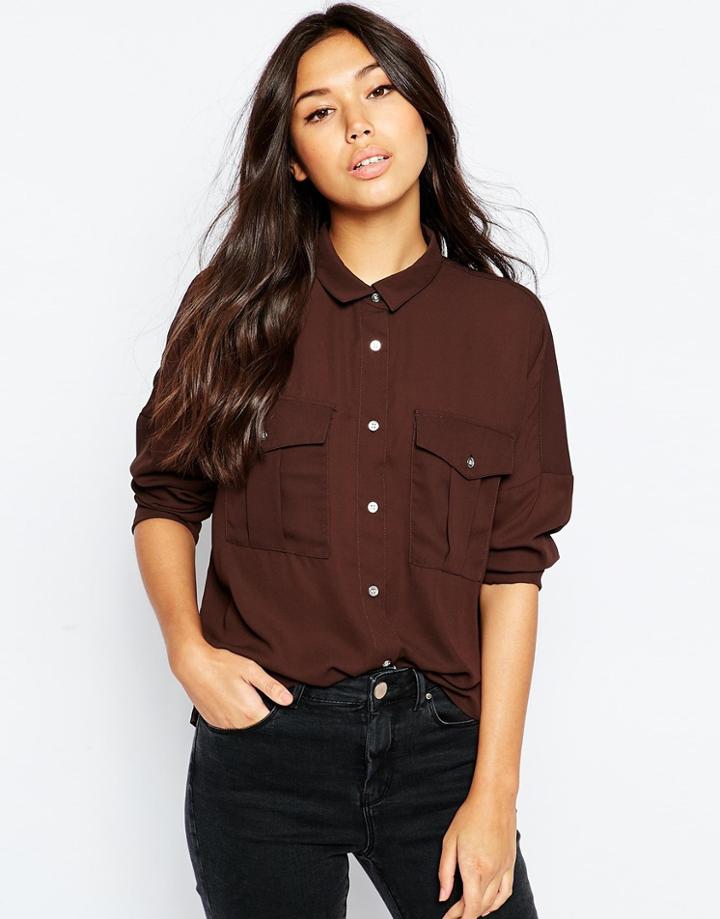 Vero Moda Utility Shirt With Pocket Detail - Black Coffee