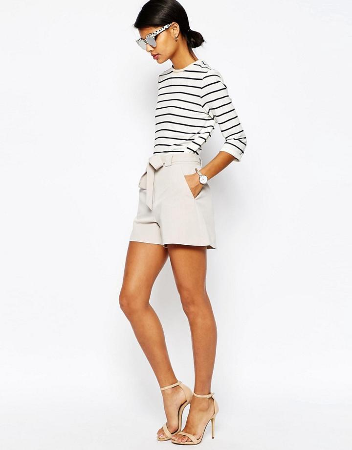 Asos High Waist Short With Belt - Stone