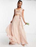 Asos Design Bridesmaid Soft Maxi Skirt In Blush - Part Of A Set-pink
