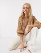 Vero Moda Cable Knit Sweater In Tan-brown