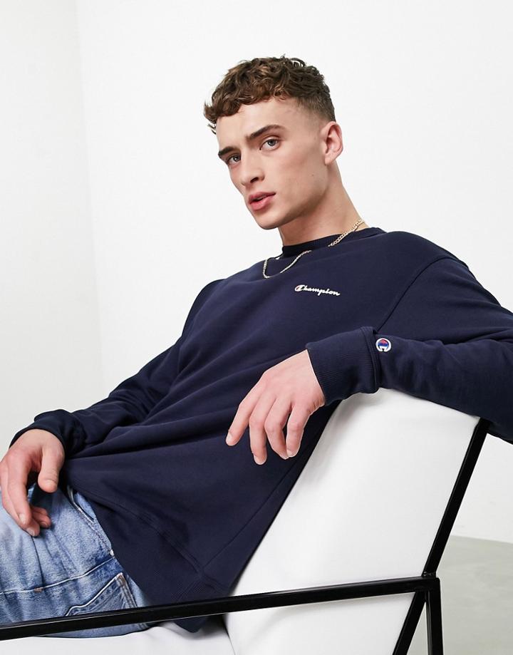 Champion Small Script Logo Sweatshirt In Navy