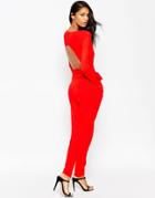 Asos Jumpsuit With Wrap Front And Cut Out Back And Self Tie - Red