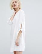 Native Youth Minimal A-line Dress With Tie Sleeve Details - White
