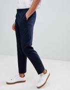 Selected Homme Pants With Elasticated Waistband In Tapered Fit - Navy
