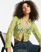 Asos Design Slim Fit Lace Shirt In Green