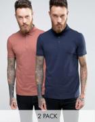 Asos 2 Pack Jersey Polo In Red/navy Save - Multi