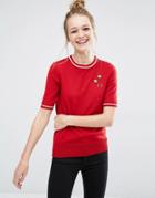 Fred Perry Bella Freud Star Embroidered Knit Top - Red